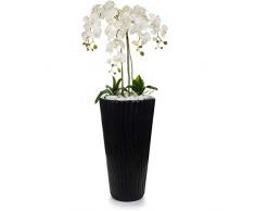 Gesteck künstliche Orchideen in schwarzem Hochübertopf - Gesamthöhe: ca. 140cm | Stoffblüten | Farbe: Weiß | Gesteck Orchidee Kunstpflanze Schmuck Blumen Arrangement Kunstblumen