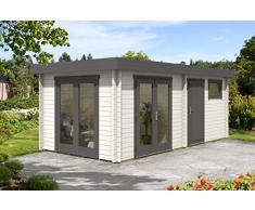 CARLSSON Alpholz Gartenhaus Vönix-40 aus Massiv-Holz | Gerätehaus mit 40 mm Wandstärke | Garten Holzhaus inklusive Montagematerial | Geräteschuppen Größe: 598 x 300 cm | Flachdach