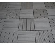 EVERFLOOR WPC(Bambusholz/Kunststoff) Terrassenfliesen Bodenfliese 10er-Set (ca. 0,9 m2), 30 x 30 cm, dunkelgrau, leicht verlegbar, wetterfest