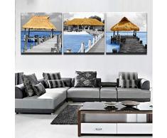 ZXCVWY 3 Platten Malerei Moderne Wandkunst Lange Brücke Holzpavillon Seascape Gedruckt Bild Für Wohnzimmer Wohnkultur Leinwand