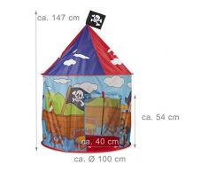 Relaxdays Piraten Spielzelt für Jungen, Kinderzelt mit Piratenflagge ab 3 Jahren, Spielhaus H xD 130 x 100 cm, rot-blau