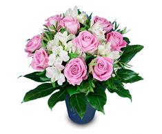 Rosenstrauß mit rosa Rosen und weißen Alstromerien - Blumenstrauß Geburtstag