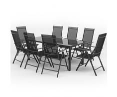 Oskar Alu Sitzgarnitur Gartenmöbel Set 9-teilig Garnitur Sitzgruppe 1 Tisch 190x87 + 8 Stühle (Anthrazit)