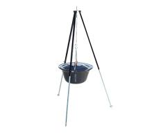 acerto 31178 Original ungarischer Gulaschkessel (10 Liter) + Dreibein-Gestell (120cm) * Emailliert * Kratzfest * Geschmacksneutral | Teleskop-Dreifuß mit Gulasch-Topf, Suppentopf, Glühweintopf