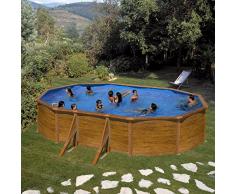 Poolset Galapagos by Gre -Stahlwand Holzoptik- Ovalpool 610 x 375 x 120 cm