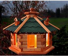 Vogelhaus Futterhaus Vogelvilla mit Solarbeleuchtung und Silo klein und Groß V16 (Grün, groß), Vogelfutterhaus