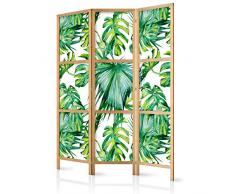 murando - Paravent Tropische Blätter Monstera grün 135x171 cm 3-teilig einseitig eleganter Sichtschutz Raumteiler Trennwand Raumtrenner Holz Design Motiv Deko Home Office Japan b-B-0295-z-b