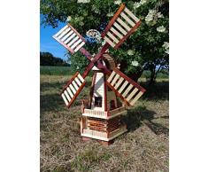 BTV Grosse Windmühle,WETTERFEST, Gartenwindmühle 130 cm, zweistöckig MIT 2 BALKONEN,WETTERFEST, Garten windmühlen, ohne/mit Solar, WMH130he-OS 1,30 m groß Hellbraun hell braun