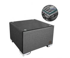 RS Trade Toscana Polyrattan Beistelltisch mit verstärktem Alu-Gerüst und Temperglas Tischplatte (bis 90 kg als Hocker nutzbar), integrierte Spannbänder und höhenverstellbare Standfüße, Silber