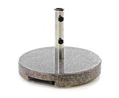 Nexos Sonnenschirmständer Granit rund grau mit Reduzierringen Edelstahl-Hülse Trolley-Griff Rollen Ø 50cm 35 kg Für Schirme bis 3 m