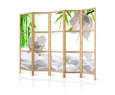 murando - Paravent XXL Blumen Bambus Spa 225x171 cm 5-teilig einseitig eleganter Sichtschutz Raumteiler Trennwand Raumtrenner Holz Design Motiv Deko Home Office Japan p-B-0036-z-c