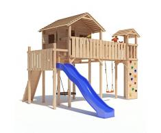 PONTICULUS XXL-Spielturm Baumhaus mit Rutsche, Schaukel, Kletterwand, Nestschaukel, Fernglas und großer Kletterwand auf 2,00 Meter Podesthöhe (Modell 2017) (Modell 2016)