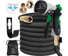 KESSER® Premium Flexibler Gartenschlauch | 30m ausgedehnt |+ Wandhalterung | Wasserschlauch flexibel mit 3-Fach Latexkern | dehnbarer flexiSchlauch |Verschraubungen aus hochwertigem Messing, Schwarz
