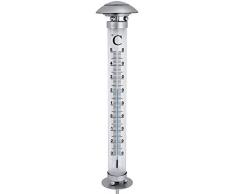 Solar Gartenthermometer mit LED-Beleuchtet | 112cm groß | kalt-weiß beleuchtet | Außenthermometer mit Erdspieß | wetterfest