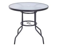 Outsunny Gartentisch Garten Beistelltisch Gartenmöbel Balkontisch Bistrotisch mit Schirmloch Hartglas + Metall Schwarz Ø80 x 72 cm