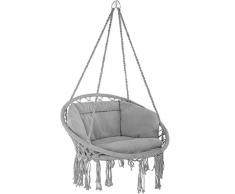 TecTake 800708 Hängesessel zum Aufhängen, Indoor und Outdoor, Ø Sitzfläche: ca. 60 cm, robuste Konstruktion, inkl. großem weichem Kissen - Diverse Farben - (Grau | Nr. 403204)