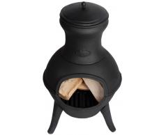 Esschert Design Terrassenofen, niedriger Terrassenkamin, bauchige Form, freistehend, ca. 40 cm x 38 cm x 71 cm