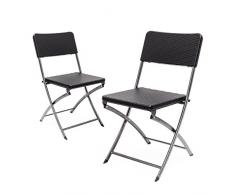 Relaxdays Klappstuhl BASTIAN 2er Set, Gartenstuhl klappbar, HBT 82 x 44 x 50 cm, Balkonstuhl im Set als Sitzgruppe, Rattan-Optik, schwarz