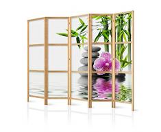 murando - Paravent XXL Spa Blumen Orchidee 225x171 cm 5-teilig einseitig eleganter Sichtschutz Raumteiler Trennwand Raumtrenner Holz Design Motiv Deko Home Office Japan p-B-0033-z-c
