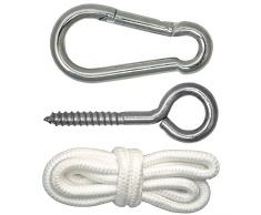 Befestigung für Hängesessel Hängestuhl | schwere robuste Metall Ausführung | Karabinerhaken Ringschraube Seil | Befestigungsset Aufhänge Set für Hängematte | Belastbarkeit bis ca. 160 KG
