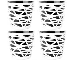 2friends 4er Set Blumentopf Übertopf, 2 in 1, stabilem Kunststoff, mit herausnehmbarem Einsatz, Durchmesser 15 cm, Höhe 15 cm, schwarz/weiß