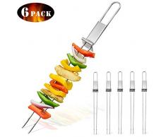 Dailyart Grillspieße, Grill Spieße Edelstahl Doppel Kebab Metall Fleischspieße mit Slider Spieße wiederverwendbar BBQ Schaschlikspiess Set (6PC)