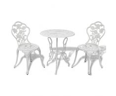 vidaXL Bistroset 3-TLG. Aluguss Weiß Balkonset Sitzgruppe Gartenmöbel Garnitur