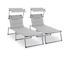 blumfeldt Amalfi Creamy Beige Gartenliege Sonnenliege 2er-Set (Sonnendach, 5-Stufig verstellbare Rückenlehne, witterungsbeständig, Polyestergewebe, Schaumstoff-Polsterung) beige