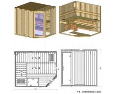 Massivholzsauna 39 mm 5eckig aus nordische Fichte 8 kW Ofen mit Außensteuergerät, Modell:Typ R-4.1