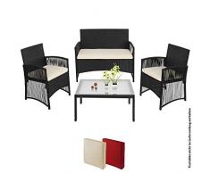 BB Sport 7-teilige Polyrattan Garten Sitzgruppe 4 Personen mit Tisch und Kissen in extravagantem Design Zweisitzer Sessel Balkon Terasse, Farbe:Sandstrand