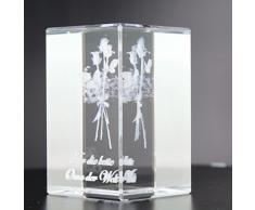 VIP-LASER 3D Glaskristall XL Rosenstrauss mit Text Für die Beste Oma der Welt! graviert