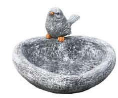 Stone and Style Vogeltränke Herz mit Steinfigur Vogel, Garten Deko, massiver Steinguss, frostfest bis -30°C