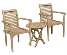 Trendyshop365 Original Teak-Holz Gartenmöbel Set 3-teilig, Teak Holztisch mit Zwei Gartenstühlen, vorbehandeltes zertifiziertes Teakholz aus Indonesien