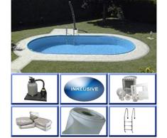 Summer Fun Stahlwandbecken Set Rhodos Exklusiv oval 3,00m x 7,00m x 1,20m Folie 0,6mm Super Komplettset Pool Ovalpool / 300 x 700 x 120 cm Stahlwandpool