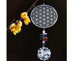 H&D Kronleuchter Hänge Kristall Suncatcher Metall Anhänger (Blume des Lebens)