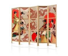 murando - Paravent XXL Geisha & Drache 225x171 cm - 5-teilig - einseitig - eleganter Sichtschutz - Raumteiler - Trennwand - Raumtrenner - Holz - Design Motiv - Deko - Japan p-B-0027-z-c