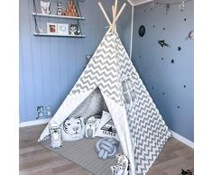 Tiny Land Tipi Kinderzimmer Spielzelt für Kinder drinnen draußen Segeltuch Kinderzelt Indianer (Grauer Chevron 160cm Hoch )