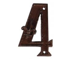 Esschert Design Gusseiserne Hausnummer 4, rostbraun, 7.4 x 1.2 x 11.7, DB62-4