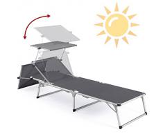 Ultranatura Aluminium Sonnenliege Nizza mit Dach, grau, 193 x 67 x 32 cm