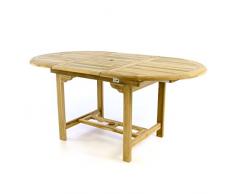 Divero Gartentisch Esstisch Balkontisch Holz Teak Tisch für Terrasse Balkon Wintergarten – oval wetterfest unbehandelt – ausziehbar 120-170 cm braun