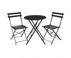 SVITA Bistro-Set 3-teilig Gartenset Garnitur Metall-Möbel Stuhl Tisch Kapp-Möbel Balko-Set Blau Weiß Schwarz Grau (Schwarz)
