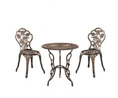 [casa.pro]® Gartentisch/Bistro-Tisch 60cm, rund, Bronze mit 2 Stühlen - Französische Gartenmöbel im Antik-Look für Balkon/Terrasse - Bistro-Set wetterbeständig, Gusseisen-Metall als Gartendeko