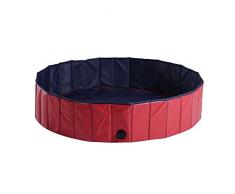 PawHut Hundepool Planschbecken Schwimmbecken Schwimmbad Hundebad, PVC+Holz Rot Φ140x30cm