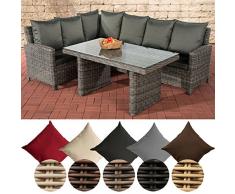 CLP Polyrattan Garten-Set Bermeo 5mm I Rundrattan Eckbank Mit Sitzpolstern Und Esstisch l Sitzgruppe Mit Aluminium-Untergestell Grau Meliert, anthrazit
