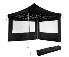 TecTake 800685 Aluminium Faltpavillon 3 x 3 m, klappbar, 100% WASSERDICHT, höhenverstellbar, mit 2 Seitenwänden, inkl. Spannseile, Heringe und Tasche – Diverse Farben - (Schwarz | Nr. 403149)