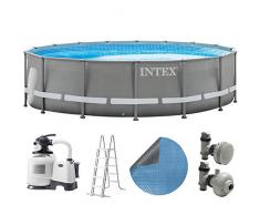 Intex Pool 549x132 cm Schwimmbad Stahlwand Metallrahmen mit Sandfilter, Leiter, Solarfolie