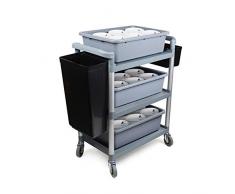 HLF- Hotel-Restaurant-Reinigungswagen aus Kunststoff, Gartenwerkzeugwagen, mit 3 Becken 2 Fässern, abnehmbares, leises Rad