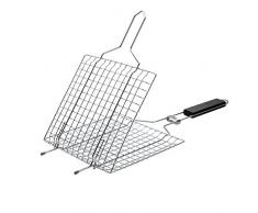 RoseFlower BBQ Steak Grillkorb Fischgriller Fischbräter Fischhalter Gemüsehalter Grillwender aus Edelstahl Grill-Korb mit Griff - Ideal Barbecue Grillen Kit für Dad, Silber