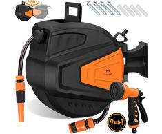 KESSER® Schlauchtrommel 30+2m Schlauchaufroller Wasser | Multi-Handbrause | 180° Schwenkbar | Aufwickelstopper | Wandhalterung | Wand-Schlauchbox | Wasserschlauchtrommel | Gartenschlauch | Orange