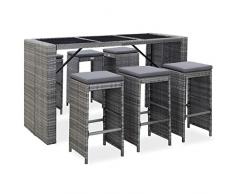 vidaXL Gartenbar Set 7-TLG. mit Auflagen Theke Bar Tresen Gartentheke Bartisch Stehtisch Barhocker Barstuhl Gartenmöbel Poly Rattan Grau